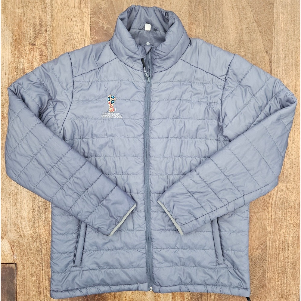 FIFA World Cup Russia 2018 Puffer Jacket Mens Large Gray Lightweight Full Zip